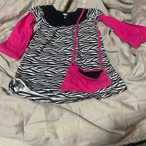 Chic Zebra Print Kids Dress with Pink Sleeves